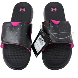 Under Armour Women’s Size 9 Ignite VII Sandals slip on Comfort Black Pink NWT